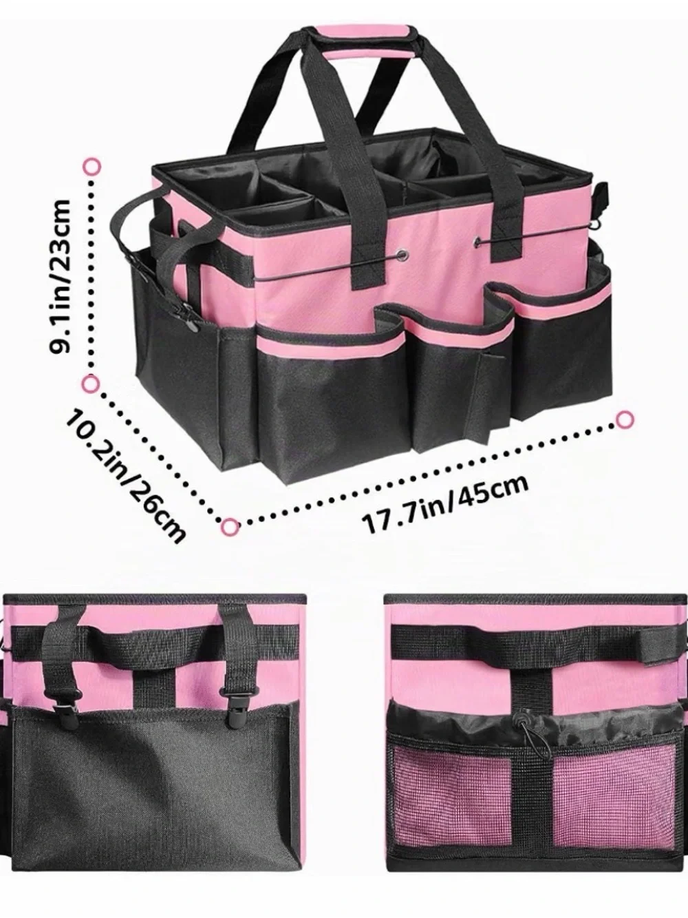 Pink & Black Open-Top Utility Tote Bag for Home Storage